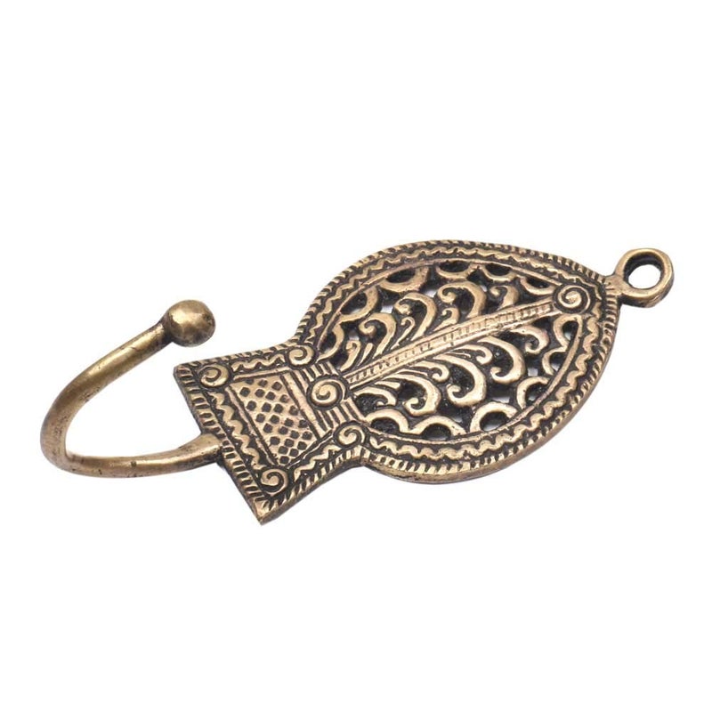 Indian-Shelf 1 Pieces Key Holder Tribal Engraved Leaf Vintage Brass Decorative Wall Hooks for Hanging Unique Coat Rack Wall Mount Antique Towel Hangers Gold - Image 3