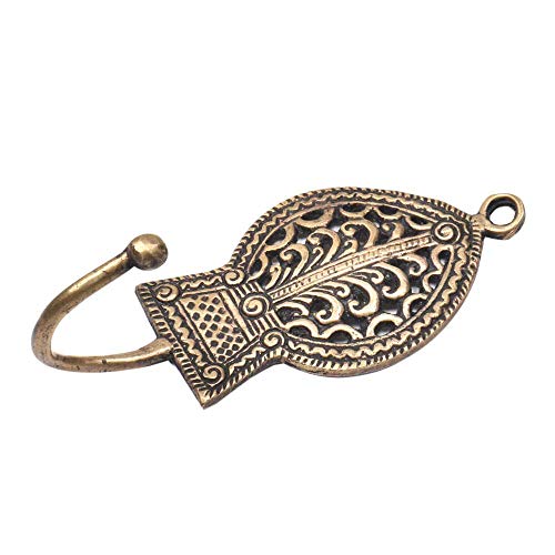 Indian-Shelf 1 Pieces Key Holder Tribal Engraved Leaf Vintage Brass Decorative Wall Hooks for Hanging Unique Coat Rack Wall Mount Antique Towel Hangers Gold - Image 1