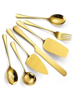 7 PCS Flatware Serving Set Stainless Steel Utensils Include Soup Spoon,Slotted Spoon,Dessert Server,Large Serving Fork, Cake Knife,Large Serving Slotted Spoon,Pizza Spatula (Gold) - pzsku/ZA67223B8F222808F1B8BZ/45/_/1726516189/679ca6cf-a131-47f3-8e03-9de3c3ddc063