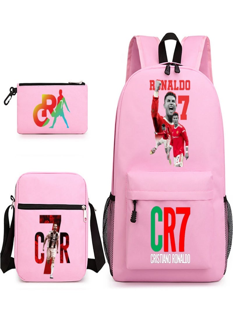 C Ronaldo Children Backpack Schoolbag Teen Student School Book bag with Lunch Box Pen Case 3 in 1 for Kids