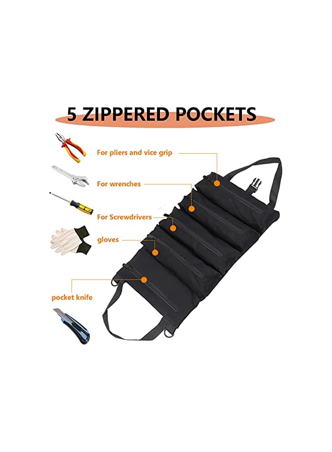 PROMASS promass Super Roll Tool Roll,Multi-Purpose Roll Up Tool Bag, Wrench Roll,Canvas Tool Organizer Bucket,Car First Aid Kit Wrap Roll Storage Case,Hanging Tool Zipper Carrier Tote,Car Camping Gear  - Image 3