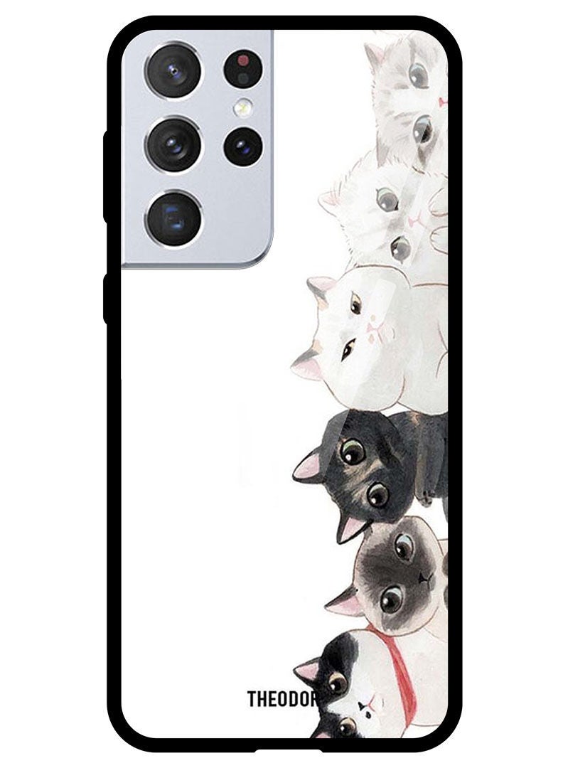 Theodor Protective Tempered Glass Case Cover Samsung Galaxy S21 ULTRA Cute Cats - Image 1