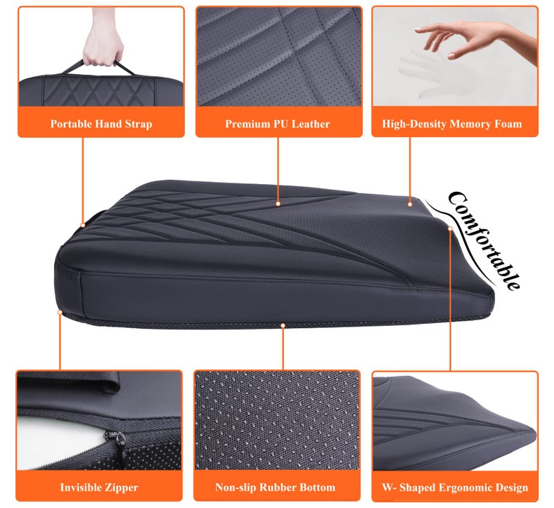 kingphenix Premium Car Seat Cushion, Memory Foam Driver Seat Cushion to Improve Driving View- Coccyx & Lower Back Pain Relief - Seat Cushion for Car, Truck, Office Chair (Leather Black) - Image 5