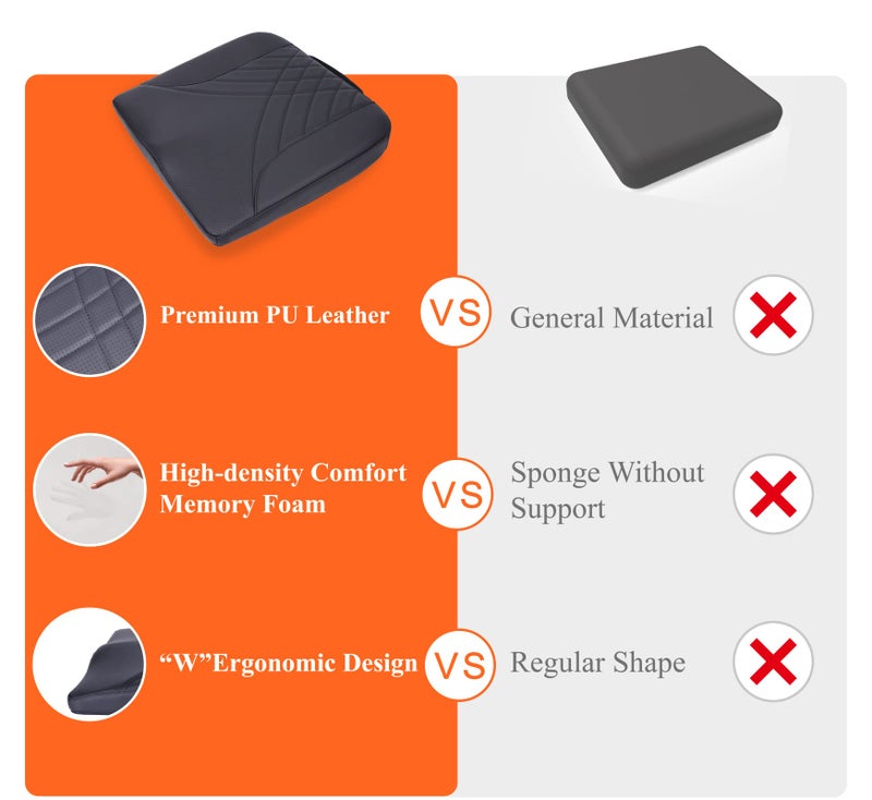 kingphenix Premium Car Seat Cushion, Memory Foam Driver Seat Cushion to Improve Driving View- Coccyx & Lower Back Pain Relief - Seat Cushion for Car, Truck, Office Chair (Leather Black) - Image 4