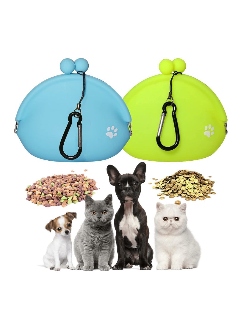 Silicone Reusable Pet Treat Pouch with Clasp, Go Out Snack Bag and Key Case for Dogs and Cats (Blue & Green) - Perfect for Training and Outdoor Adventures. - Image 1
