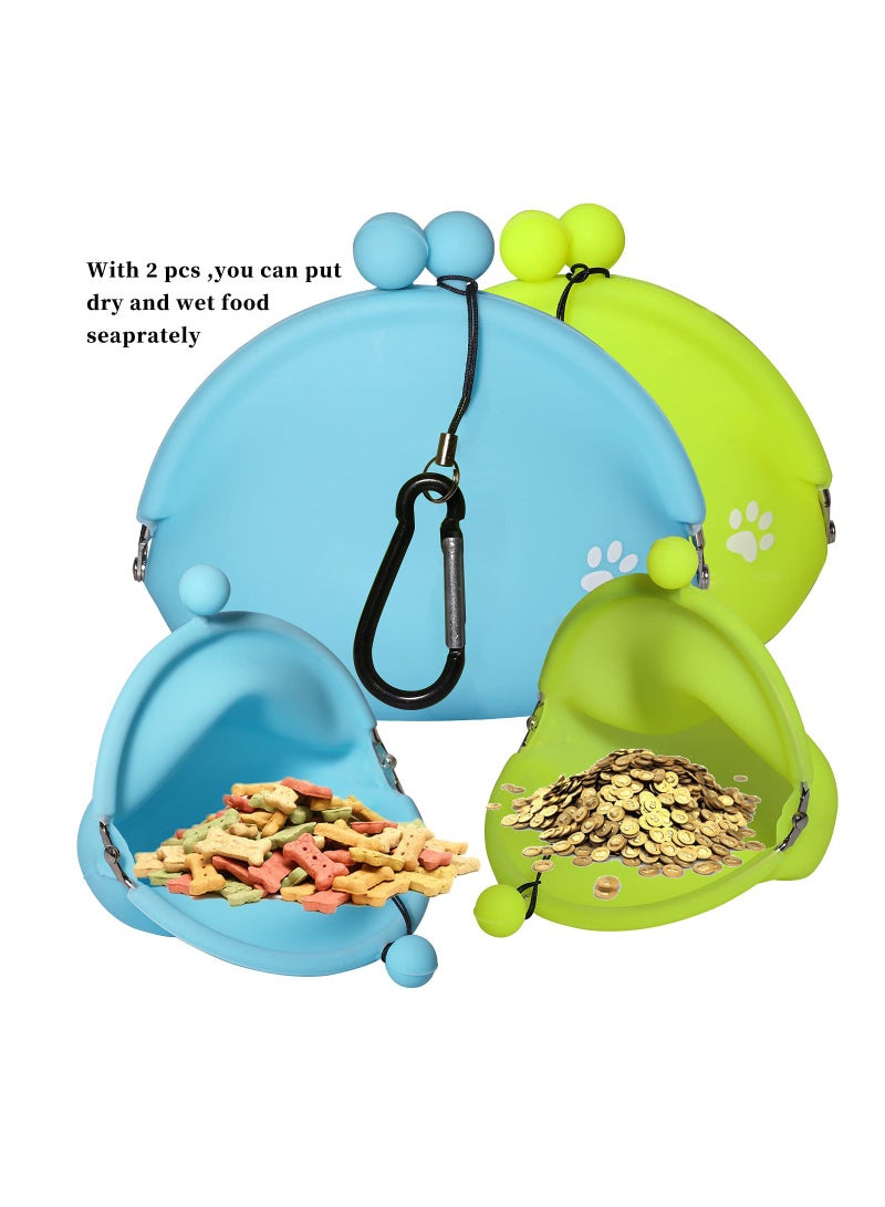 Silicone Reusable Pet Treat Pouch with Clasp, Go Out Snack Bag and Key Case for Dogs and Cats (Blue & Green) - Perfect for Training and Outdoor Adventures. - Image 2