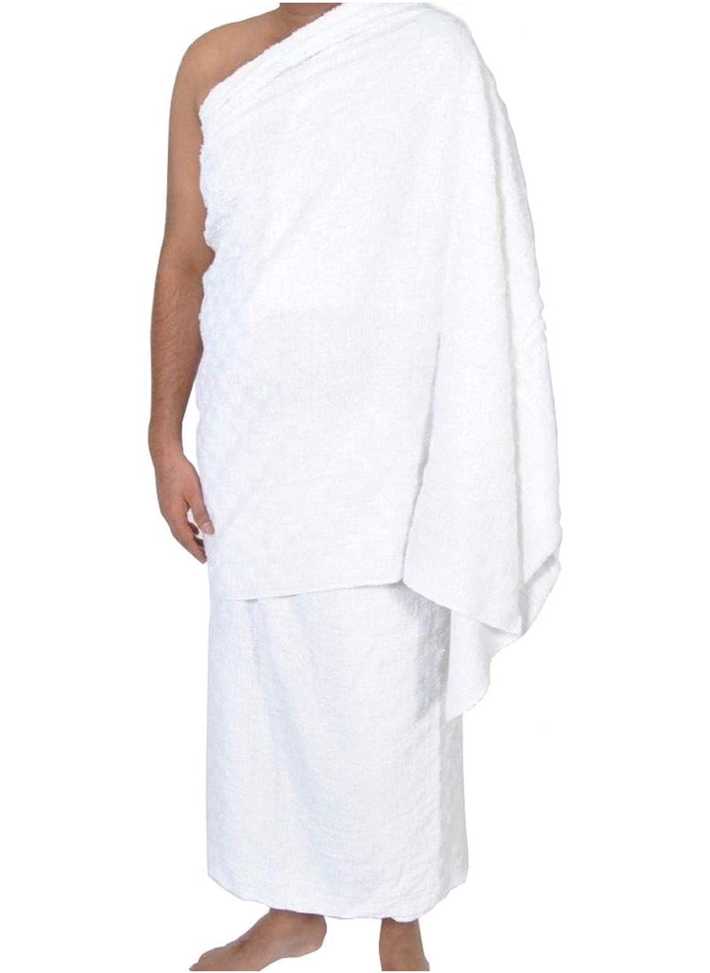 REBENUO Ihram clothing for men for Hajj and Umrah - 2 white towels - 100% natural healthy combed cotton towels, weight 1000 grams  - Image 1