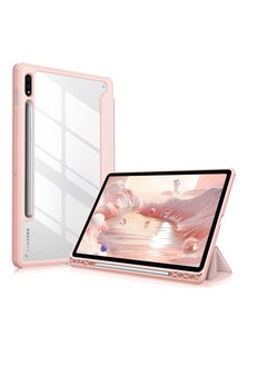 glassology Hybrid Slim Case for Samsung Galaxy Tab S8 ULTRA with S Pen Holder, Shockproof Cover with Clear Transparent Back Shell, Auto Wake/Sleep with screen protector (PINK)  - Image 1