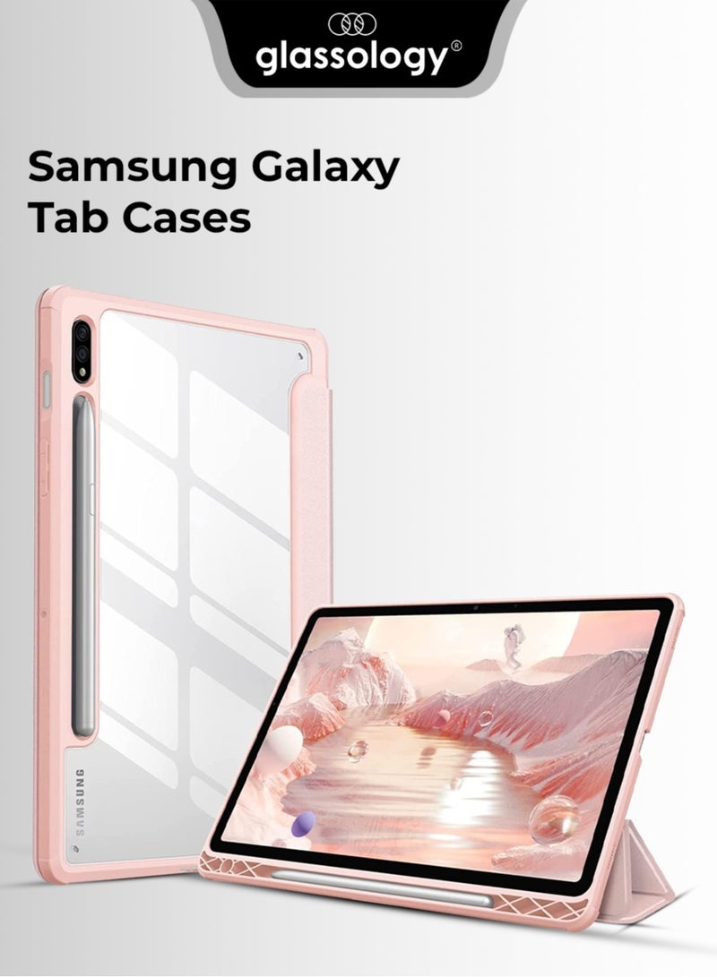glassology Hybrid Slim Case for Samsung Galaxy Tab S8 ULTRA with S Pen Holder, Shockproof Cover with Clear Transparent Back Shell, Auto Wake/Sleep with screen protector (PINK) - Image 1