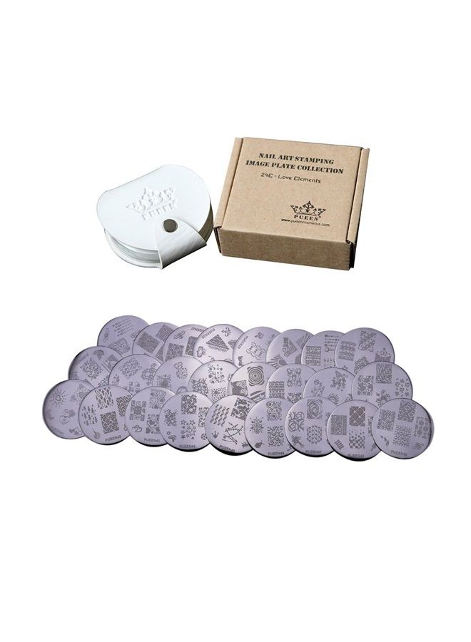 Nail Art Stamp Collection Set 24E - LOVE ELEMENTS - NEW Unique Set of 24 Nailart Polish Stamping Manicure Image Plates Accessories Kit (Totaling 144 Images) with BONUS Storage Case-BH000018