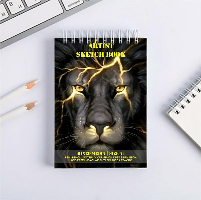 Generic Creative Print Solution Grey Lion Pattern Sketch Book for Arts and Drawing 100 Pages 200 GSM Size A4 Sketch Pad 50 Sheets Sketch Pad - Image 1