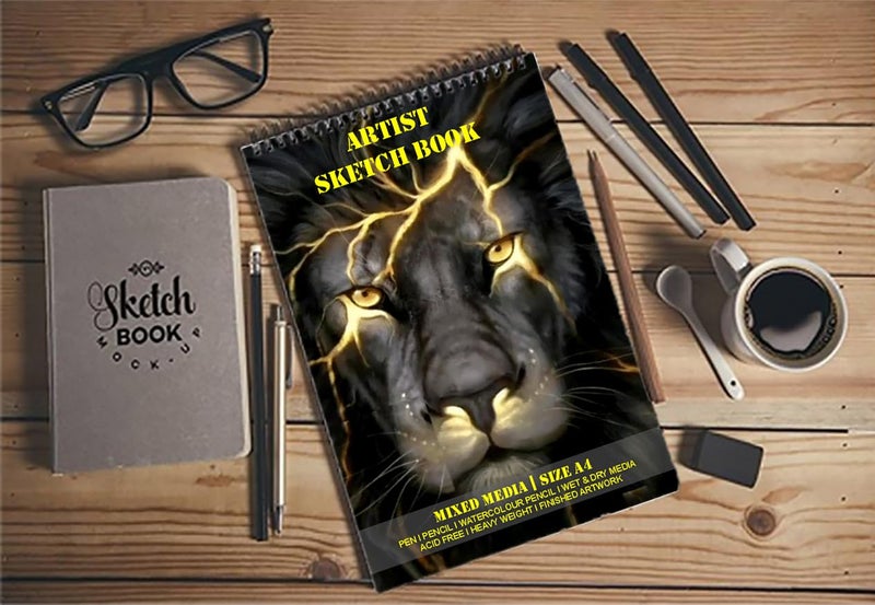 Generic Creative Print Solution Grey Lion Pattern Sketch Book for Arts and Drawing 100 Pages 200 GSM Size A4 Sketch Pad 50 Sheets Sketch Pad - Image 2