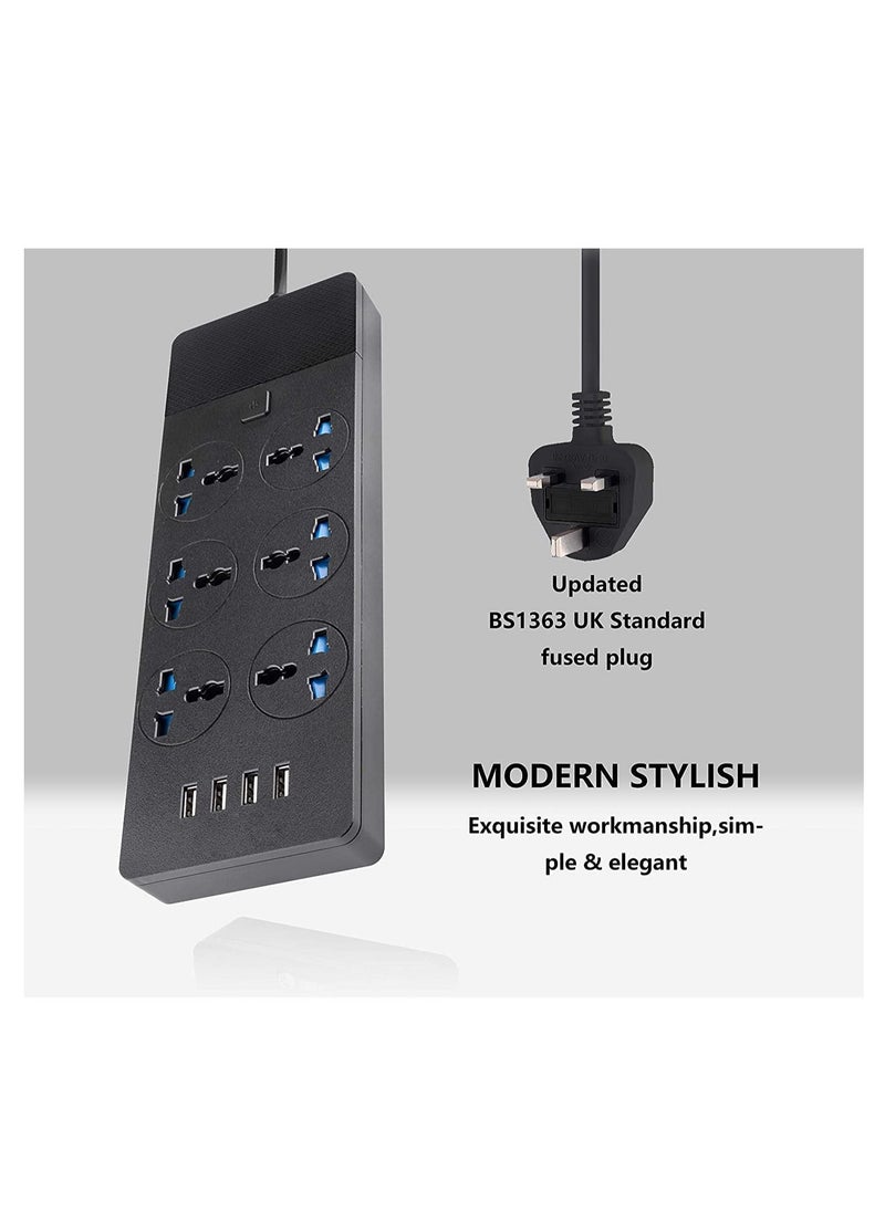 GreenTree Universal Extension Cord with USB, Power Strip with 6 Outlets and 4 Fast Charging USB Ports, Heavy Duty Extension Lead,Charging Socket With 2M Bold Extension Cord--Black  - Image 3
