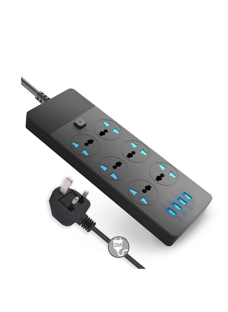 GreenTree Universal Extension Cord with USB, Power Strip with 6 Outlets and 4 Fast Charging USB Ports, Heavy Duty Extension Lead,Charging Socket With 2M Bold Extension Cord--Black  - Image 5