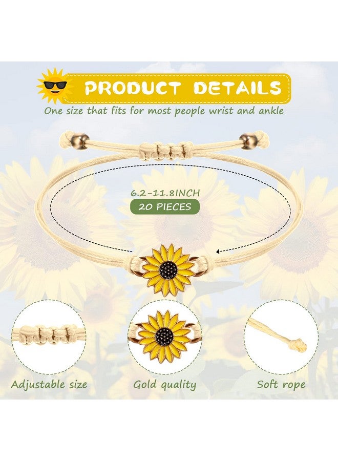 Sureio 20 Pcs Sunflower Bracelets Operation Christmas Gifts Adjustable Handmade Friendship Bracelet Bulk Boho Braided Rope String Bracelets For Women Couples Friend(Vivid Color) - Image 2