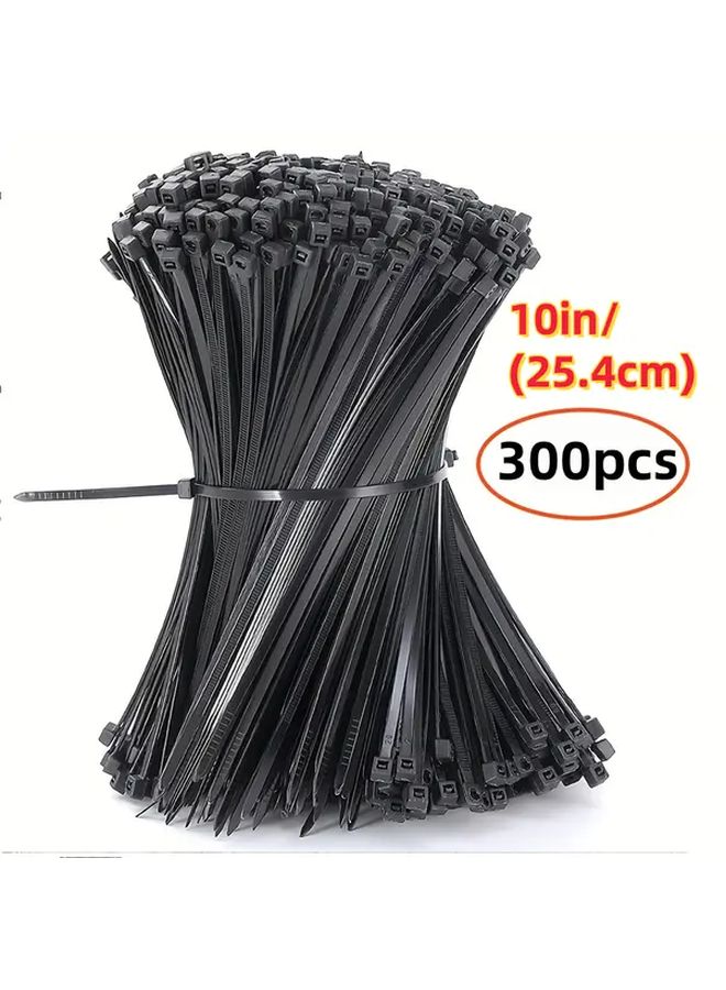 Heavy Duty Cable Zip Ties 10in 50.0LB Tensile Strength Self Locking Black Nylon 100pcs for Secure Indoor Outdoor Use