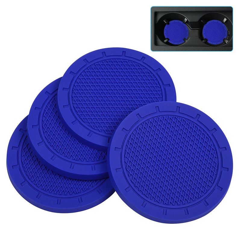 Wisdompro Car Coasters Wisdompro 4 Pack PVC Car Cup Holder Insert Coaster Anti Slip Universal Vehicle Interior Accessories Cup Mats for Women275 Diameter Blue