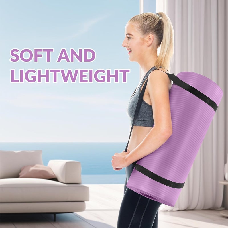 BalanceFrom حصيرة يوغا فاخرة بسمك 1 إنش، رغوة NBR عالية الكثافة، حصيرة يوغا بسمك 1 إنش لتوفير cushioning وحماية المفاصل، غير قابلة للانزلاق لتمارين البيلاتس، وصالة الألعاب الرياضية والتمارين - Image 4