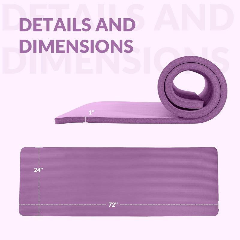 BalanceFrom حصيرة يوغا فاخرة بسمك 1 إنش، رغوة NBR عالية الكثافة، حصيرة يوغا بسمك 1 إنش لتوفير cushioning وحماية المفاصل، غير قابلة للانزلاق لتمارين البيلاتس، وصالة الألعاب الرياضية والتمارين - Image 3