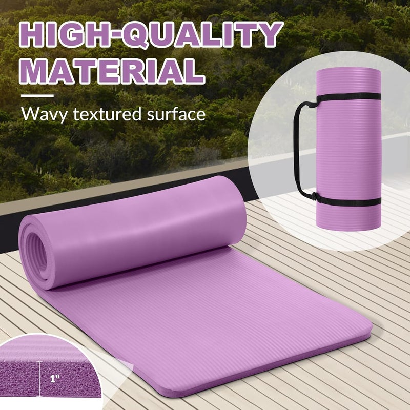BalanceFrom حصيرة يوغا فاخرة بسمك 1 إنش، رغوة NBR عالية الكثافة، حصيرة يوغا بسمك 1 إنش لتوفير cushioning وحماية المفاصل، غير قابلة للانزلاق لتمارين البيلاتس، وصالة الألعاب الرياضية والتمارين - Image 2