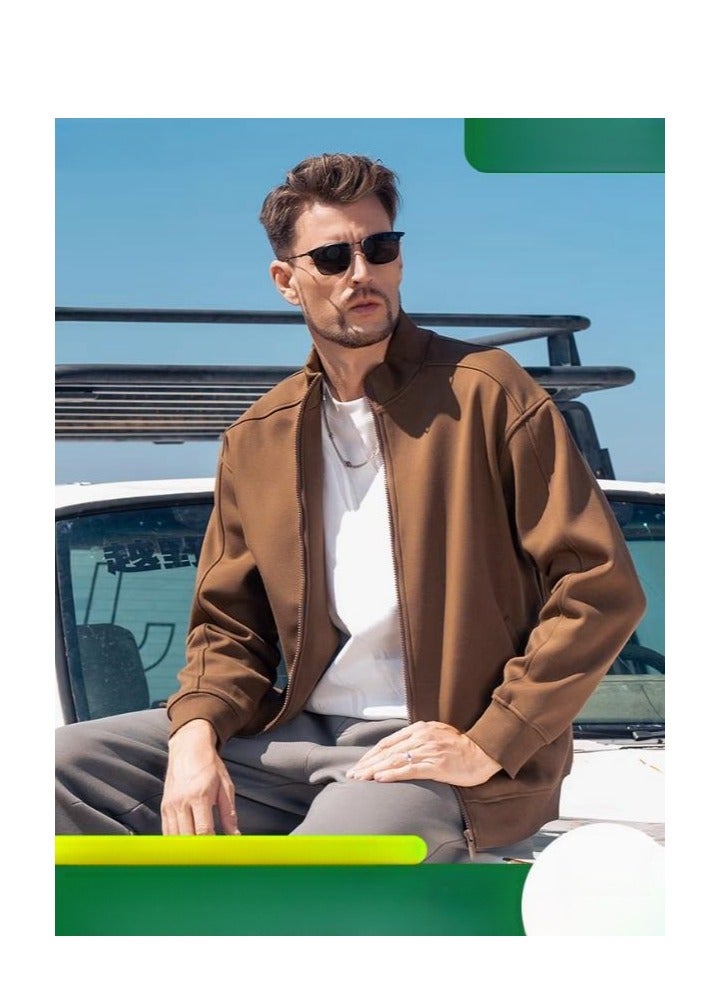 Heavy Duty Fleece Thick Cardigan Sweatshirt Men's Stand Up Collar Casual Knitted Sports Jacket - Image 2