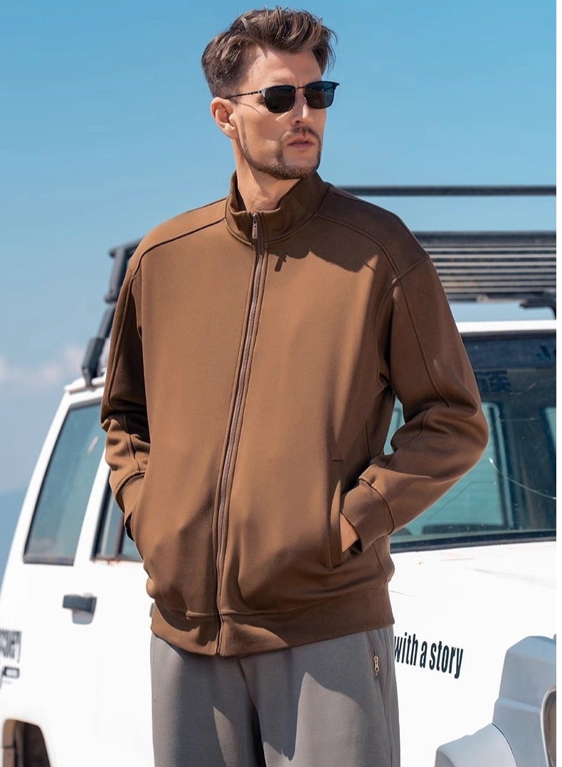 Heavy Duty Fleece Thick Cardigan Sweatshirt Men's Stand Up Collar Casual Knitted Sports Jacket - Image 3