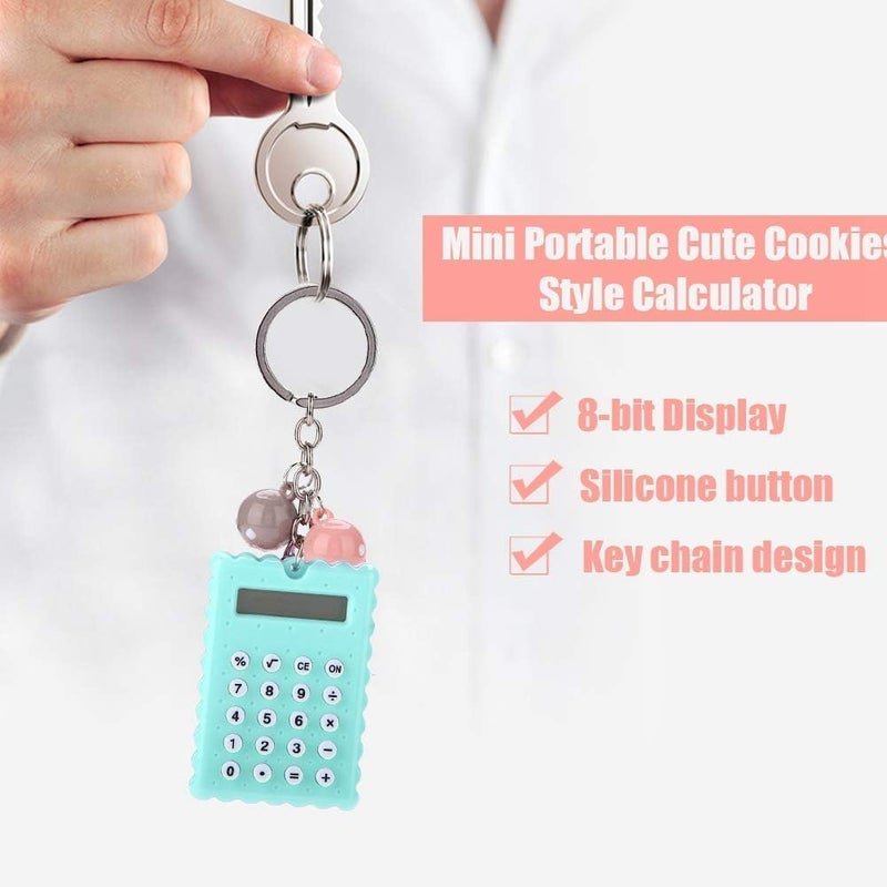 klarako Mini Portable Cute Cookies Style Key Chain Calculator for Kids Children Gift, Candy Color Pocket Standard Function Calculator for Girls Boys(Green) - Image 2