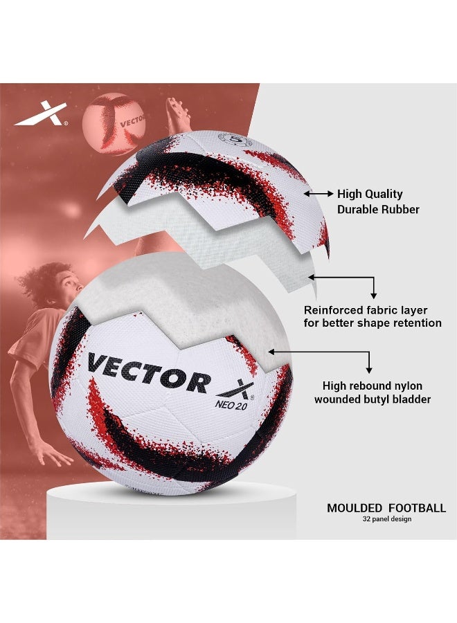Vector X Neo 2.0 Football – Synthetic Rubber Moulded Indoor/Outdoor Soccer Ball with Latex Bladder, Size 5, White/Red/Black - Image 2