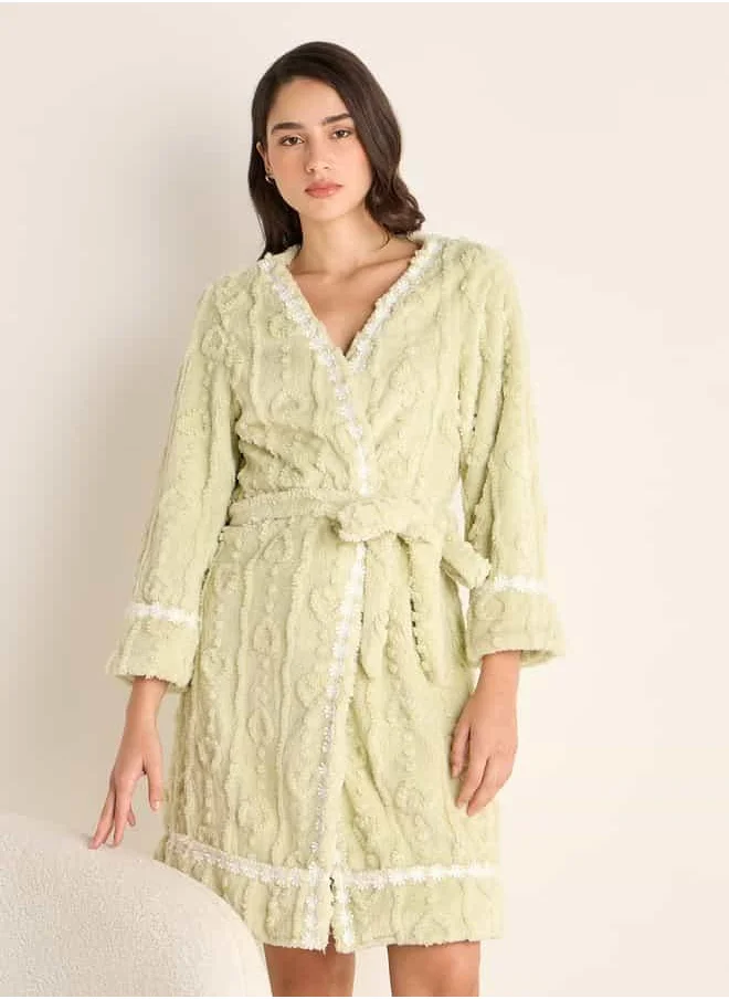 FAV Textured Robe with Tie-Up Belt and Pockets