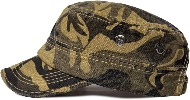 VOBOOM Washed Cotton Military Cadet Army Caps Unique Design Vintage Flat Top Hat - Image 2