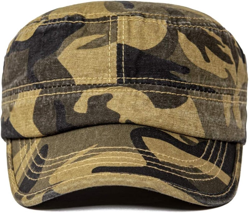 VOBOOM Washed Cotton Military Cadet Army Caps Unique Design Vintage Flat Top Hat - Image 3