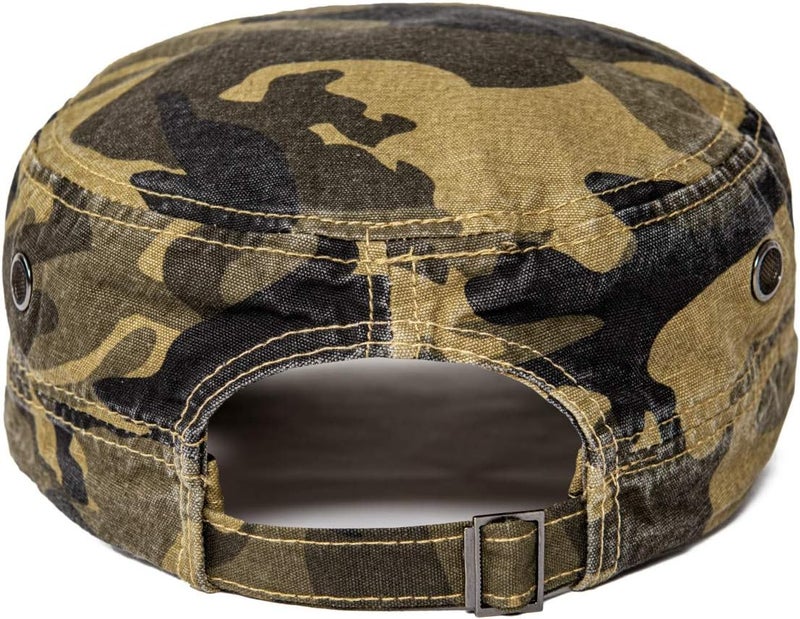 VOBOOM Washed Cotton Military Cadet Army Caps Unique Design Vintage Flat Top Hat - Image 4