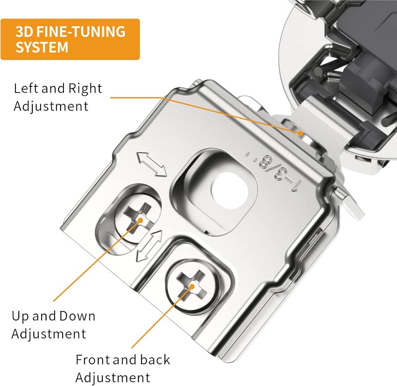 Chibery 50 Pack 1-3/8" Overlay 3D Soft Close Concealed Hinge for Face Frame Door, Smooth Slow Self Closing Hinges, Satin Nickel, Hidden 105° Open Angle Stainless Steel Hinge for Kitchen Cabinet Door - Image 4