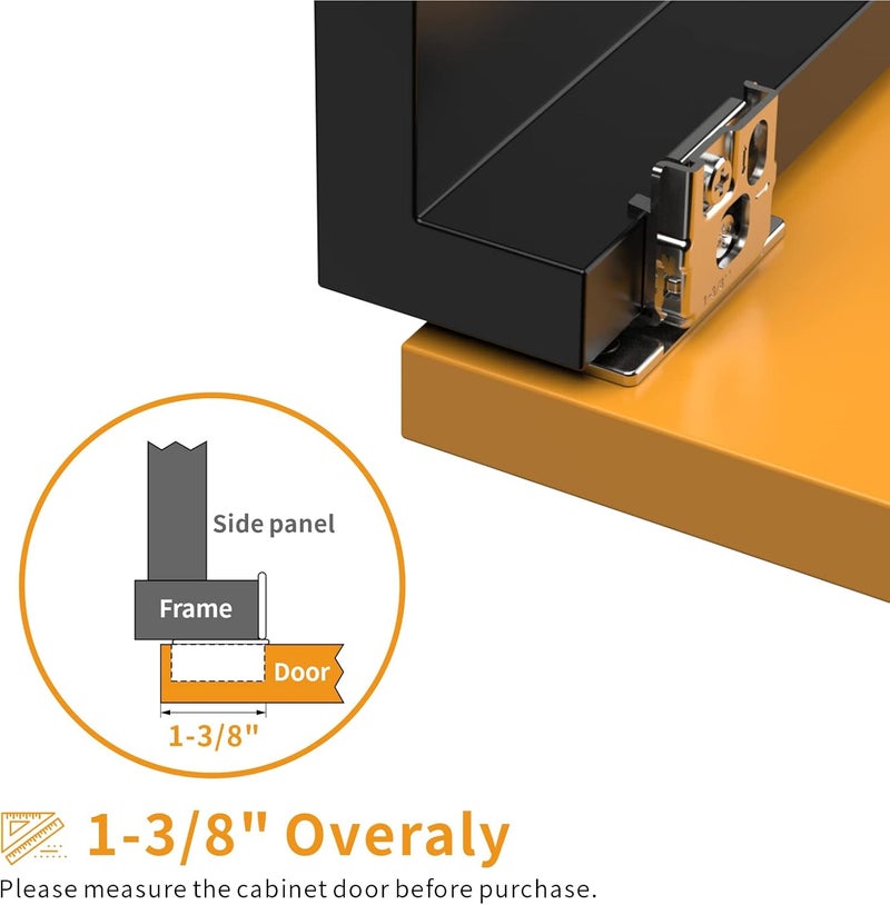 Chibery 50 Pack 1-3/8" Overlay 3D Soft Close Concealed Hinge for Face Frame Door, Smooth Slow Self Closing Hinges, Satin Nickel, Hidden 105° Open Angle Stainless Steel Hinge for Kitchen Cabinet Door - Image 5