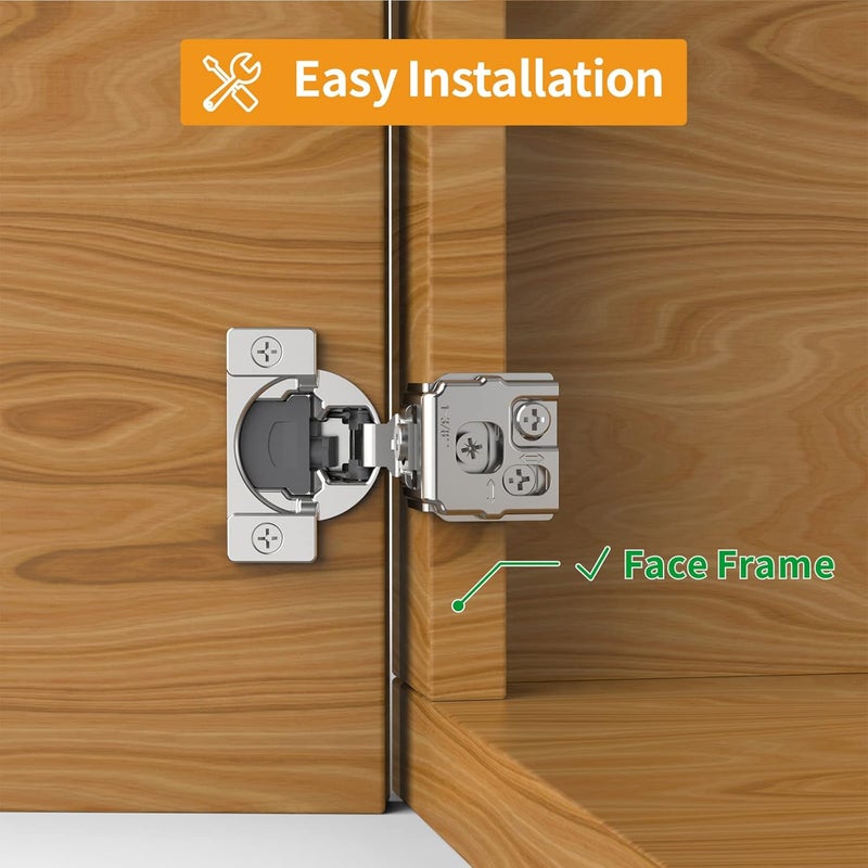 Chibery 50 Pack 1-3/8" Overlay 3D Soft Close Concealed Hinge for Face Frame Door, Smooth Slow Self Closing Hinges, Satin Nickel, Hidden 105° Open Angle Stainless Steel Hinge for Kitchen Cabinet Door - Image 2