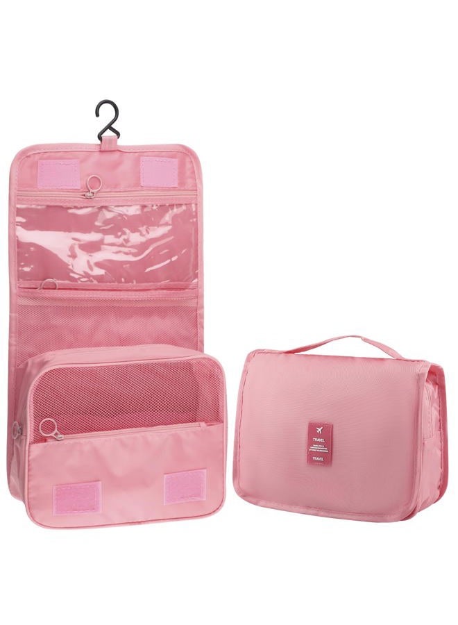 Motroce Foldable Hanging Travel Toiletry Bag,Waterproof Portable Travel Bags, Multifunction Travel Makeup Cosmetic Bag Organizer with Hanging Hook (Pink) - Image 1
