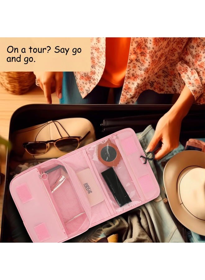 Motroce Foldable Hanging Travel Toiletry Bag,Waterproof Portable Travel Bags, Multifunction Travel Makeup Cosmetic Bag Organizer with Hanging Hook (Pink) - Image 3