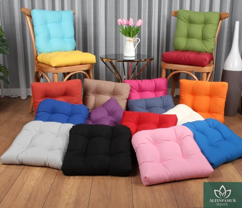 Altın Pamuk Gold Cotton Gold Series Petrol Color Chair Cushion With Button Sewing Detail 40X40CM Lace Up