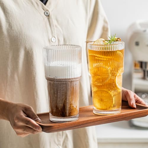 INSETLAN 20oz Ribbed Glass Tumbler Set of 4 – Large Capacity Drinking Glasses for Iced Coffee, Water, Juice, and Cocktails – Elegant Modern Glassware for Everyday Use and Special Occasions - Image 5