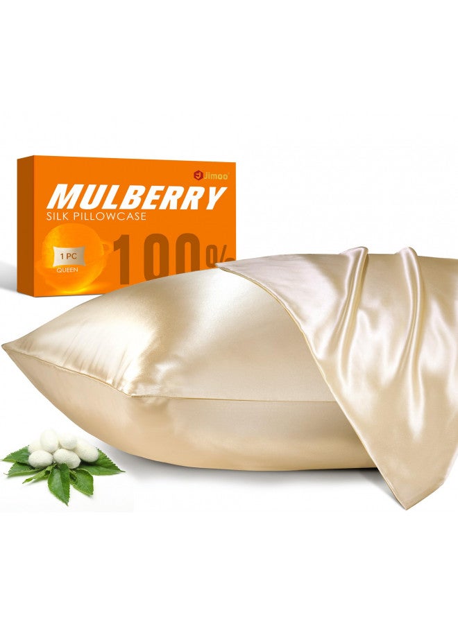 J JIMOO Natural Silk Pillowcase for Hair and Skin with Hidden Zipper, 22 Momme, 600 Thread Count 100% Mulberry Silk Pillowcase, Soft Smooth Both Sided Silk Pillow Cover(Beige, Standard 20''×26'',1pc)  - Image 1