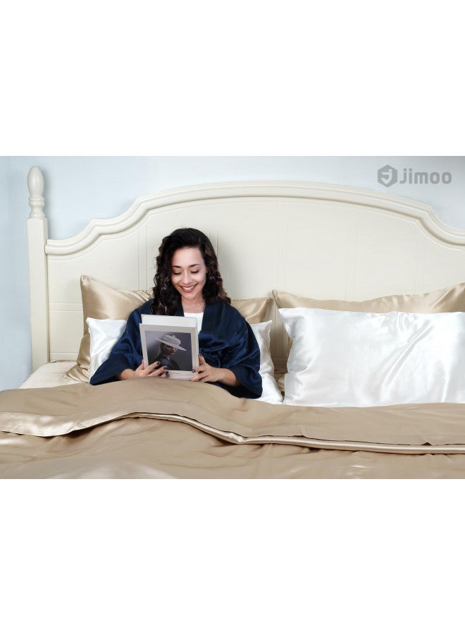 J JIMOO Natural Silk Pillowcase for Hair and Skin with Hidden Zipper, 22 Momme, 600 Thread Count 100% Mulberry Silk Pillowcase, Soft Smooth Both Sided Silk Pillow Cover(Beige, Standard 20''×26'',1pc)  - Image 3