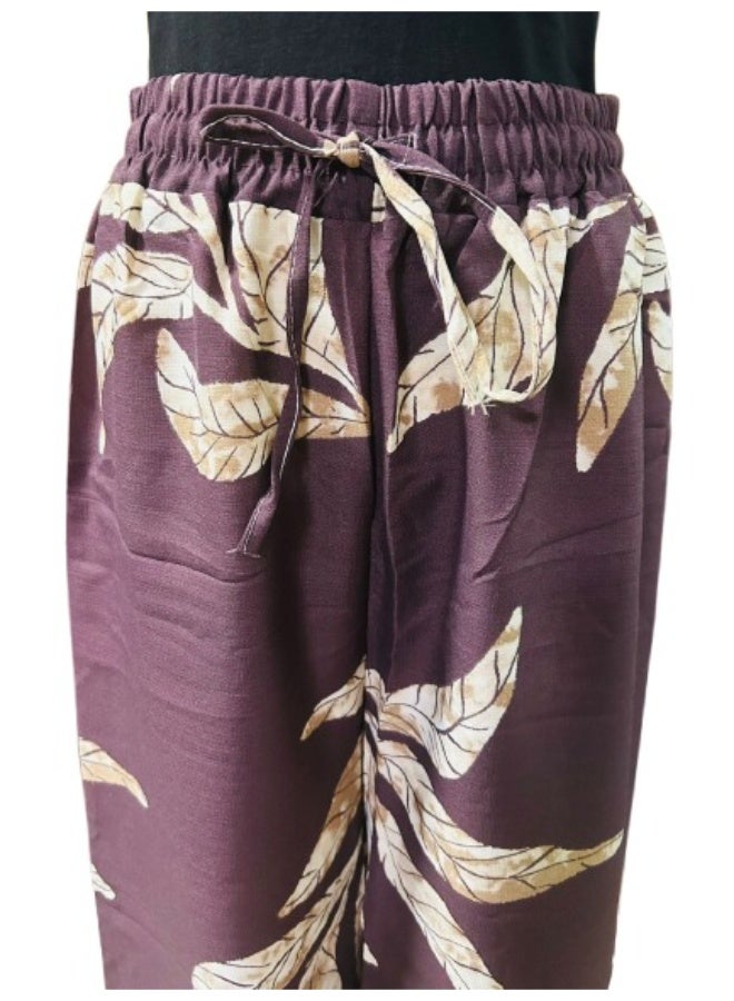 Comfortable and Breathable Printed Free Size Linen Wide-Leg Pants for Women - Image 2