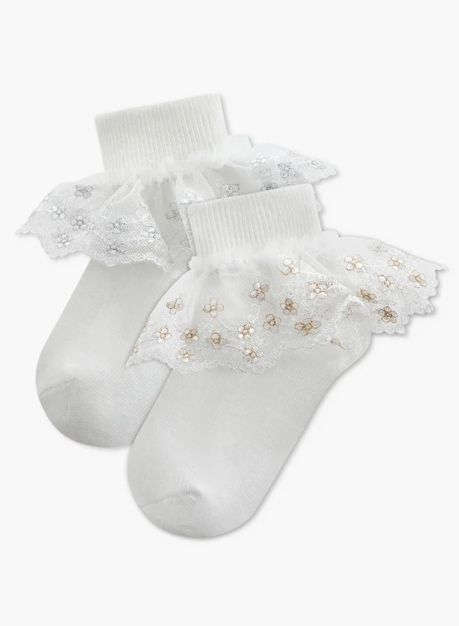 Flora Bella By Shoexpress Pack of 2 Flora Bella Girls Socks with Lace Frill Ramadan Collection