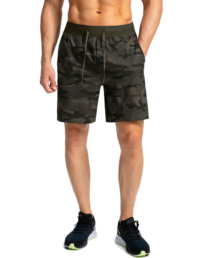 Soothfeel Men's Running Shorts with Zipper Pockets 7 Inch Lightweight Quick Dry Gym Athletic Workout Shorts for Men (Green Camo, M) - Image 2