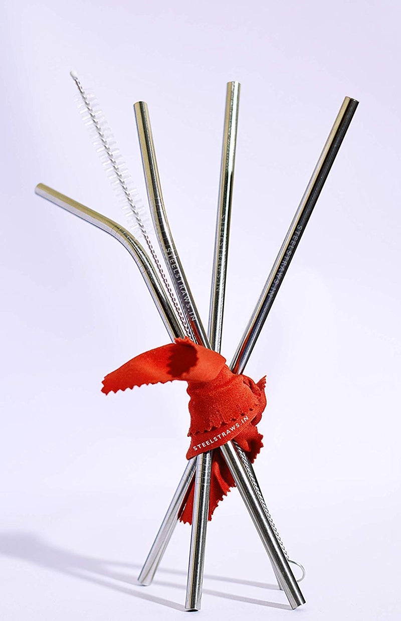 AmigozZ مصاصات ستانلس ستيل للشرب مع فرشاة (4 منحنية + 4 مستقيمة + 2 فرشاة) - Image 3