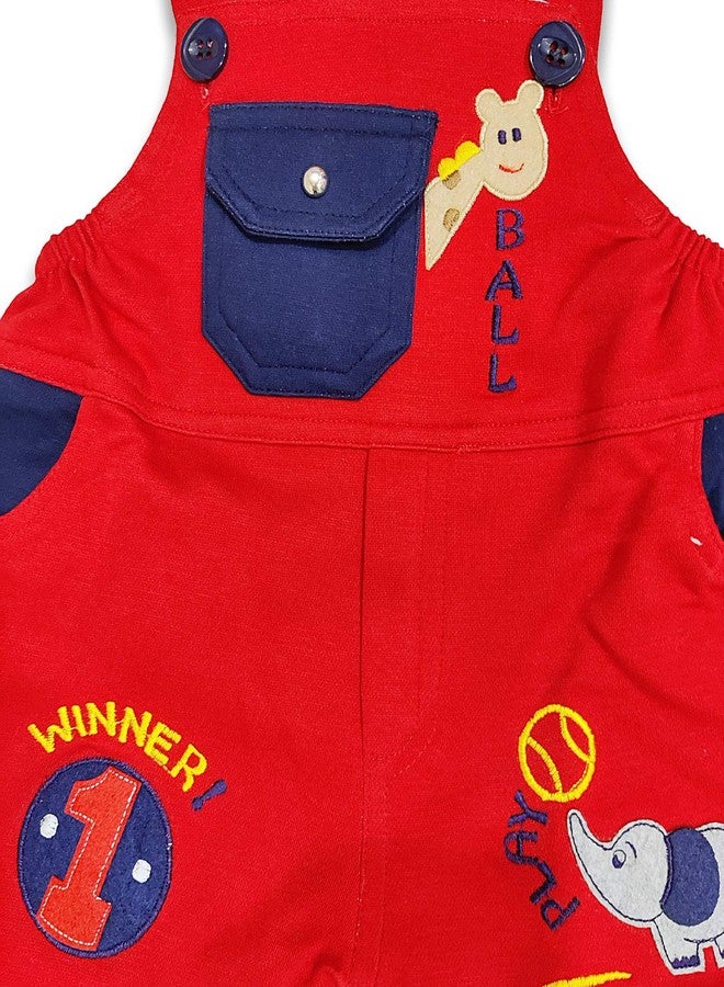 MURLI Kid's Half Sleeve Infant Embroidered Cute Romper Dungaree with Adjustable Belt Closure Clothing Dress for Baby Boys & Girls (IN, Age, 6 Months, 12 Months, Regular, Red) - Image 3