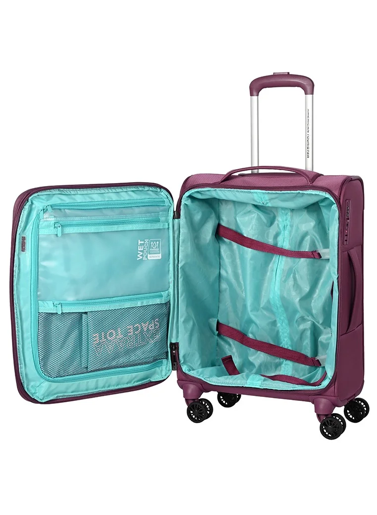 AMERICAN TOURISTER  American Tourister Majoris + Suitcase, Cabin Size 59 cm, 4 Spinner Wheels, Soft Top, 100% Polyester, Wineberry|Corner Guards|Multi Front Pocket|TSA Combination Lock|Expandable|Retractable Aluminum Handle - 3 Years International Warranty  | Best Price UAE