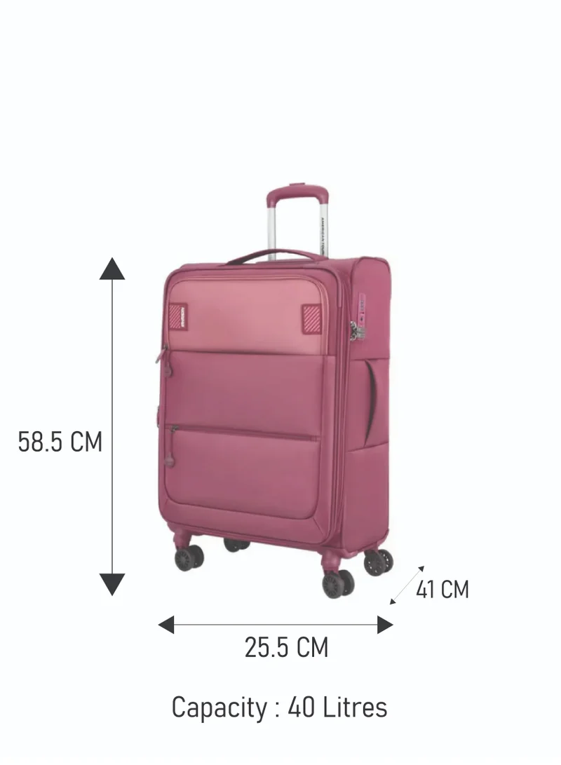 AMERICAN TOURISTER  American Tourister Majoris + Suitcase, Cabin Size 59 cm, 4 Spinner Wheels, Soft Top, 100% Polyester, Wineberry|Corner Guards|Multi Front Pocket|TSA Combination Lock|Expandable|Retractable Aluminum Handle - 3 Years International Warranty  | Best Price UAE