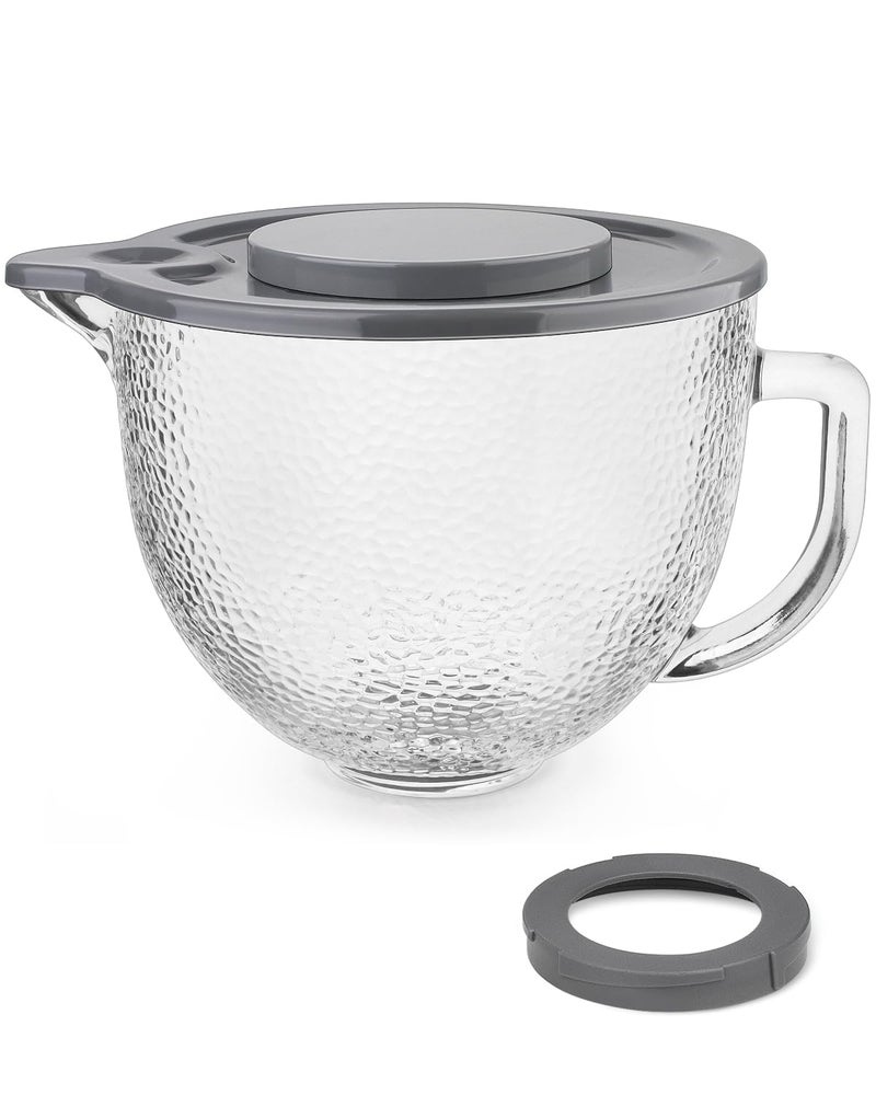 وعاء خلط زجاجي مطروق سعة 5 QT لخلّاط كيتشن إيد 45 و 5 كوارت مع خلاط قائم مائل سعة 5 كوارت يناسب أرتيسان KSM150 RRK150 KSM100 K45SS KSM90 KSM95 K45 KSM110 5KSM125