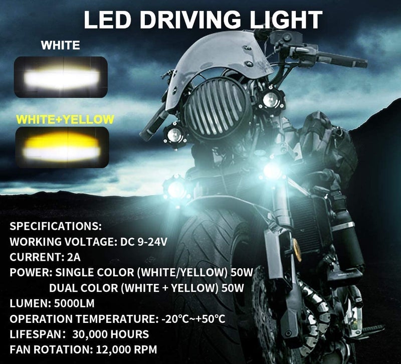 Asryd Sol LED Driving Fog Lights, 60W LED Auxiliary Lights Mini Spotbeam Driving Lights High Low Beam with Dual Color (White &Yellow) Compatible with All Bike/Jeep & Trucks (Pack 2) - Image 2